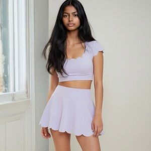 NWT WISKII High-Waist A-Line Tennis Skirt & Chic Bra Top in Taro Icecream S/M